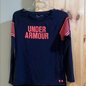 Under Armour ladies Long Sleeve Tee - Navy and Neon Pink size small